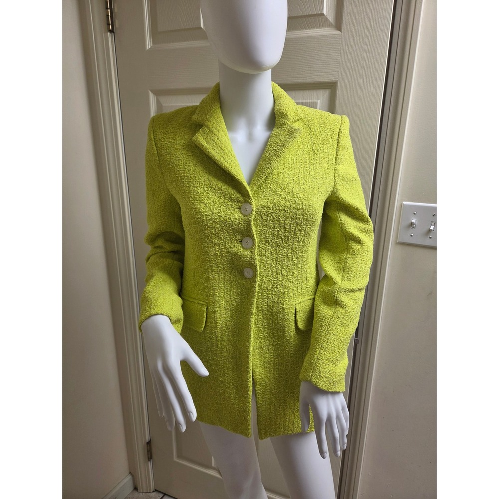 Zara Womens Lime Green Textured Tweed Longline Blazer Jacket XS 2010/705